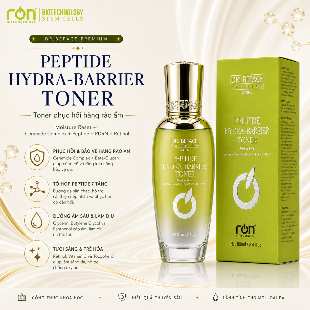RON DR. BEFACE PREMIUM PEPTIDE HYDRA-BARRIER TONER/Toner Peptide phục hồi hàng rào bảo vệ da